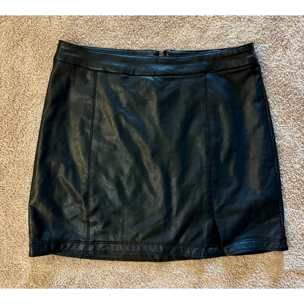 Rewash Black Faux Leather Side Slit Zip Back Mini‎ Skirt Women's L
